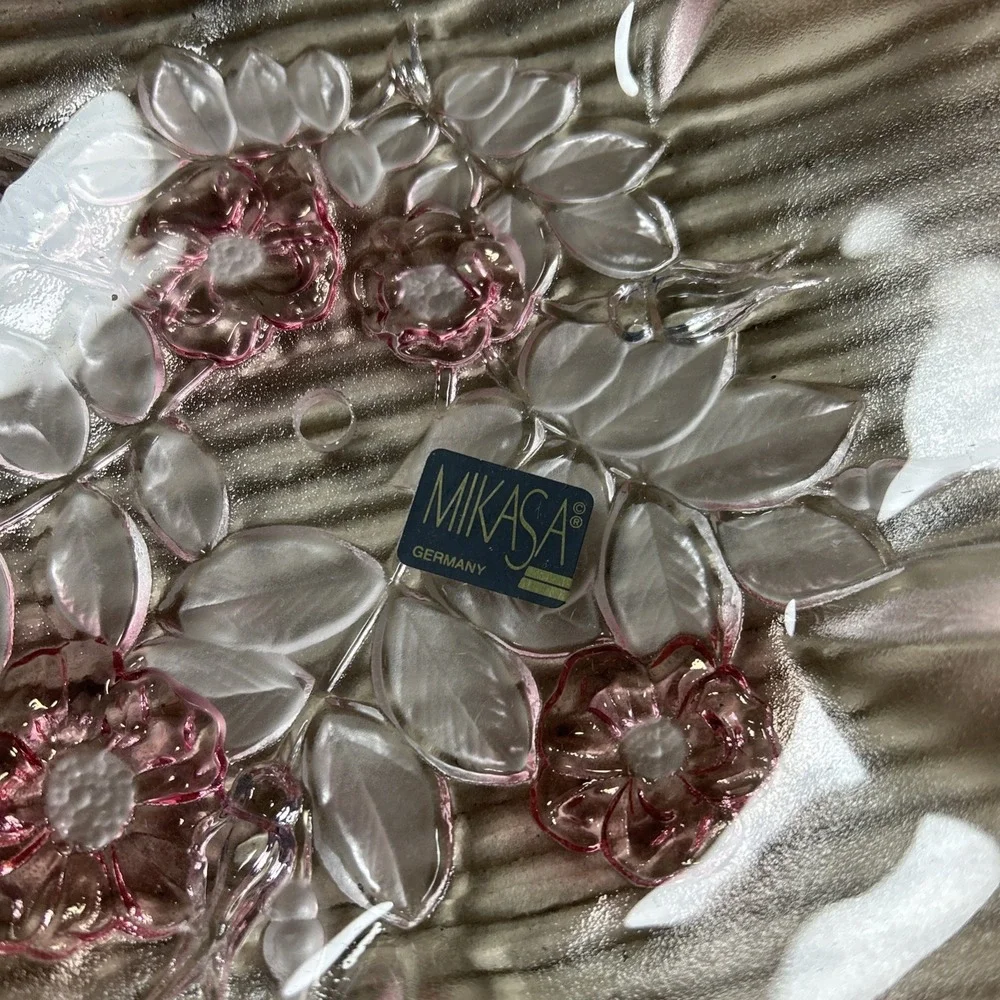 MIKASA ROSELLA 2 TIER TIDBIT SERVER‎ CRYSTAL PINK SATIN FLOWERS 1507